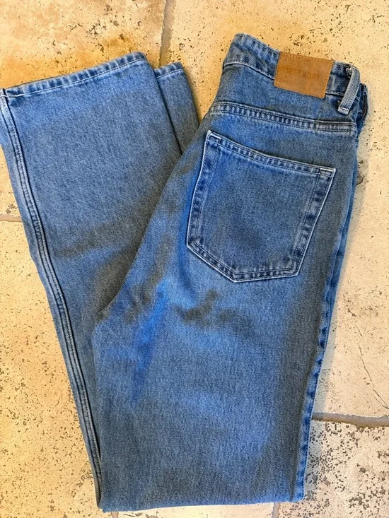 ASOS Weekday Classic High-Rise Straight Leg Blue Jeans - Picture 1 of 10